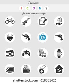 pawn shop web icons for user interface design