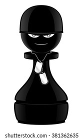 pawn the soldier in combat helmet. funny chess cartoon. abstract vector illustration