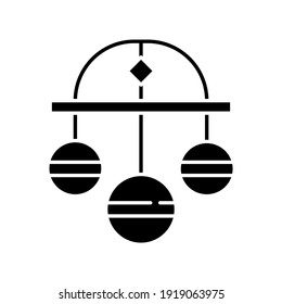 Pawn symbol black glyph icon. Three spheres suspended from bar. Monetary success symbol. Pawnbrokers symbolic meaning. Lombard banking. Silhouette symbol on white space. Vector isolated illustration