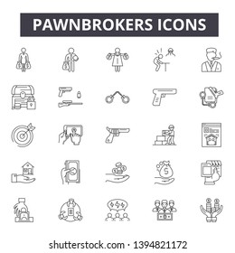 Pawnbrokers line icon signs.  Linear vector outline illustration set concept.