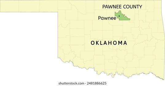 Pawnee County and city of Pawnee location on Oklahoma state map