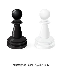 Pawns. Black and white chess pieces. Vector illustration isolated on white background
