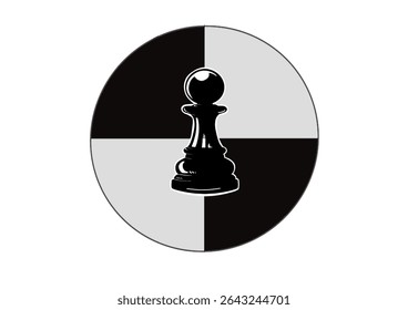 pawns with chess board background with circle frame, black and white, isolated Background