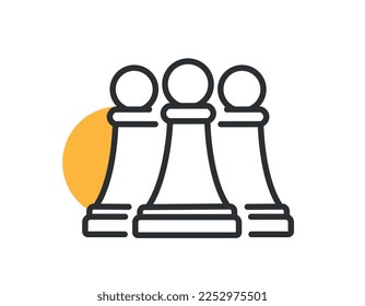 Pawns color icon. Chess pieces, metaphor for planning, strategy and tactics. Goal setting and vision for future. Sports and competitions. Cartoon flat vector illustration