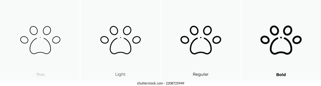 Pawprint Icon. Thin, Light Regular And Bold Style Design Isolated On White Background