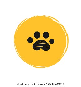 Pawprint logo yellow circle sign isolated on white background vector illustration.