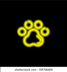 Pawprint yellow glowing neon ui ux icon. Glowing sign logo vector