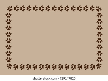 Pawprints animal frame border on beige background vector design template with copy space for text.