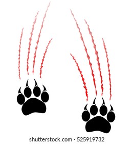 Paws Of A Big Cat. Panther Or Tiger Traces. Vector 