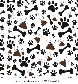 
paws, bone vector seamless pattern, animal footprints on white background.