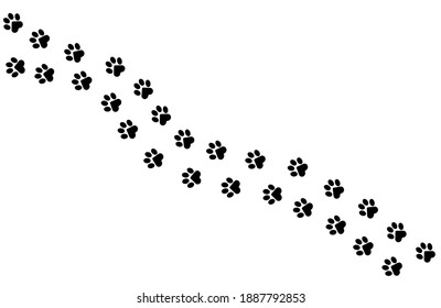 Paws of a cat, dog, puppy. Diagonal animal footprints for T-shirts, backgrounds, websites, postcards, children's prints. Vector graphics.