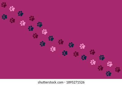 Paws of a cat, dog, puppy. Diagonal animal footprints for T-shirts, websites, postcards, children's prints. Vector graphics.
