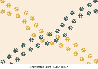 Paws of a cat, dog, puppy. Diagonal animal prints for T-shirts, backgrounds, websites, postcards, pet shops, veterinary clinics, children's prints. Trending colors. Vector graphics.