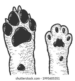 Paws of cat and dog. Sketch scratch board imitation coloring.