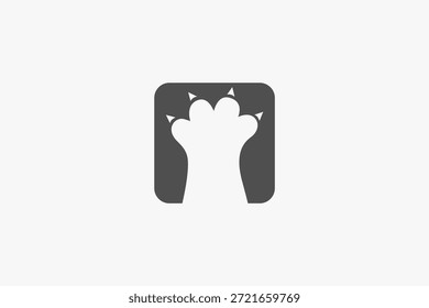 Espacio negativo del gato de las patas en logotipo cuadrado