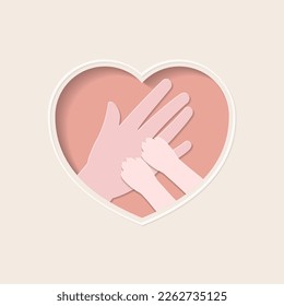Manitas de gato en mano grande de seres humanos, en forma de corazón rosado marco papel carta de bienvenida