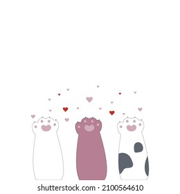 paws of a cat. raised cat's paw up. valentine's day card. vector illustration, eps 10.
