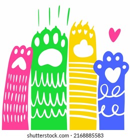 Paws of cats raised up drawn by hand