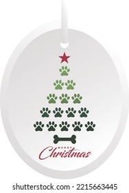 Paws Christmas Tree Glass Design Personalized Ornament.