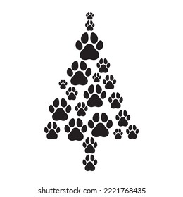 Paws Christmas tree vector pet illustration