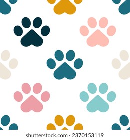 Las patas o huellas de gatos y perros en un fondo blanco crean un lindo patrón sin costura para telas de moda. Vector.