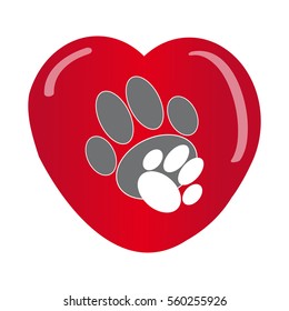 Paws with heart on white background. Vector illustration.