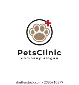 Paws Logo Vector With Medical Icon for Pet Clinic Logo Design