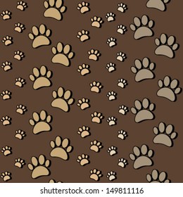 paws on dark brown seamless pattern