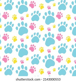 Paws pattern. Animals, pet,  dog and cat. Desigh for pets fabric and textile. Simple composition. Print for textiles and posters of veterinary clinics. Silhouette of cute paws. 