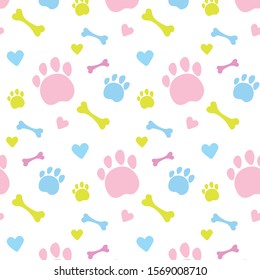 Paws pattern. I love animals, my pet, my dog and cat. Desigh for pets fabric and textile. Simple composition. Print for textiles and posters of veterinary clinics. Silhouette of cute paws. Vector Eps8