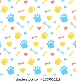 Paws pattern. I love animals, my pet, my dog and cat. Desigh for pets fabric and textile. Simple composition. Print for textiles and posters of veterinary clinics. Silhouette of cute paws. Vector Eps8