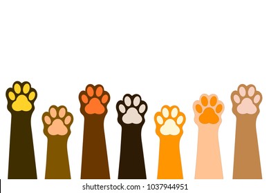 
Paws up pets set isolated on white background. Vector illustration. Paw icon. 