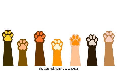 
Paws up pets set isolated on white background. Vector illustration. Paw icon. 