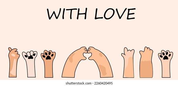 Paws up pets set isolated on white background. Vector illustration for domestic animal, pet concept.