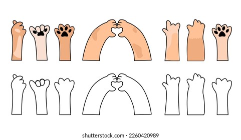 Paws up pets set isolated on white background. Vector illustration for domestic animal, pet concept.