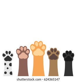 Paws up pets set isolated on white background. Vector illustration.