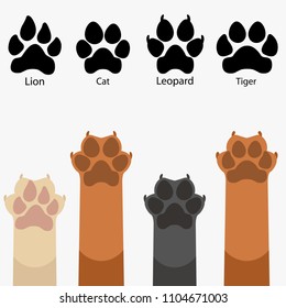 Se levantan mascotas Varios rastros de animales con capucha. Leopardo del gato, león, ilustración de diseño vectorial del tigre