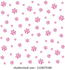 Paws pink pattern, background vector illustration