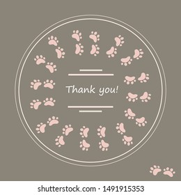Paws postcard. Paw print vector. Animal print. Pet vector. Dog paw print. Cat paws card.