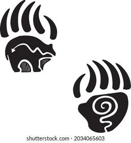 Paws print tribal tattoo. Simple bear track vector illustration.