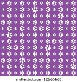 Paws purple pattern, paw background, vector illustration