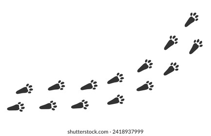 Paws of a rabbit. Animal paw prints, diagonal animal tracks for prints. Vector illustration.