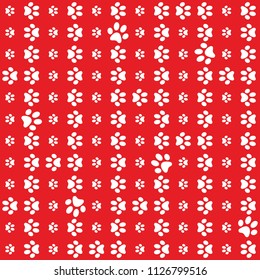 Paws red pattern, paw background, vector illustration