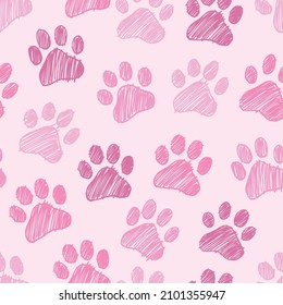 Paws scribble doodle seamless pattern. Digital Illustration Background.