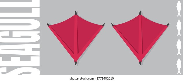 Paws of a seagull, bird flippers with claws, vector red color isolated on a gray background. Logo of marine subjects. Ornithology.