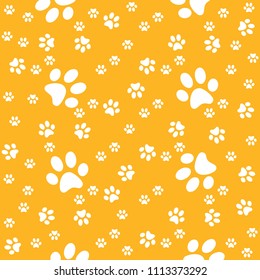 Paws seamless background, orange paw pattern