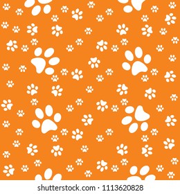Paws seamless dark orange background, paw pattern
