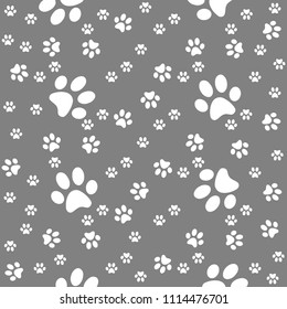 Paws seamless gray background, paw pattern, vector illustration