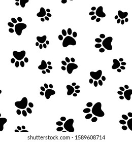 Paws seamless pattern. Dog paw texture. Mascot love background.