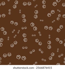 Paws seamless vector pattern. Cat paw. Dog paws. Coffee color. Paw print seamless pattern mocha mousse color, cat and dog foot, animal step background. Vector illustration